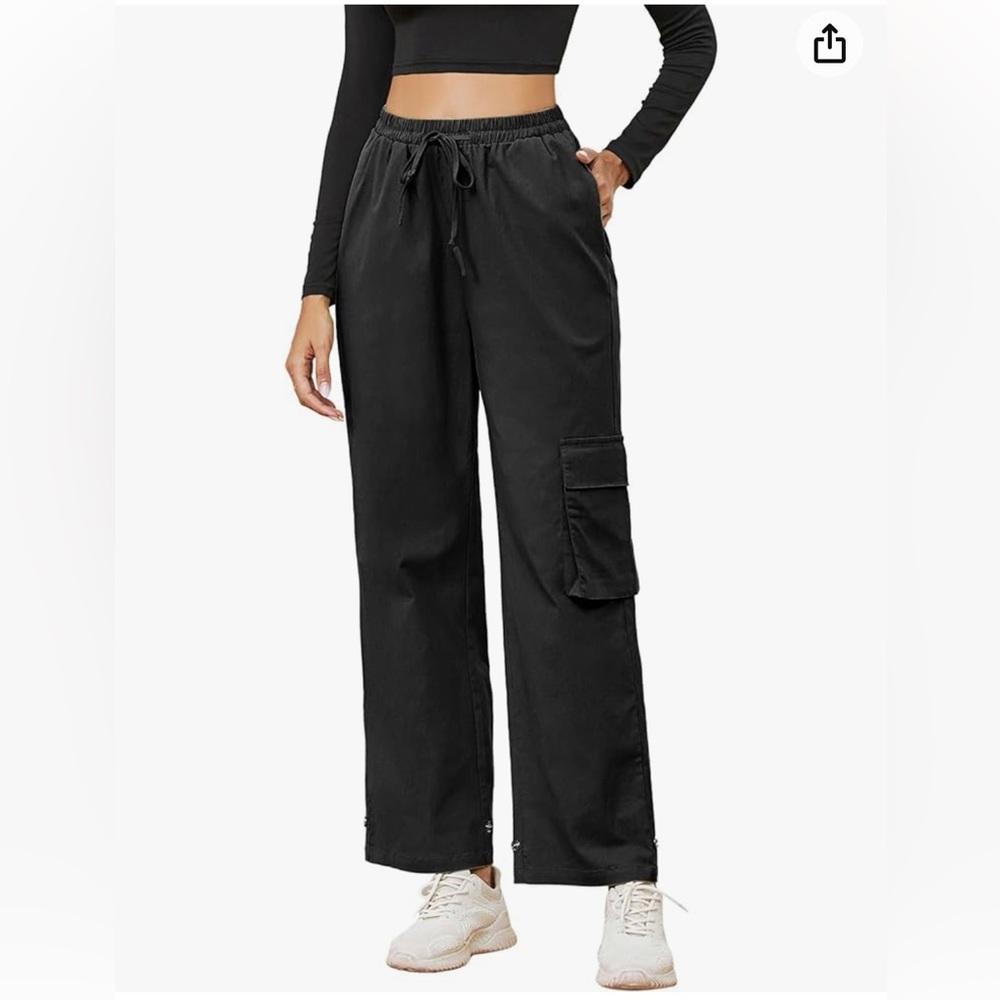 NWT EXLURA Womens Wide Leg Loose Fit Drawstring Cargo Pants Size Small